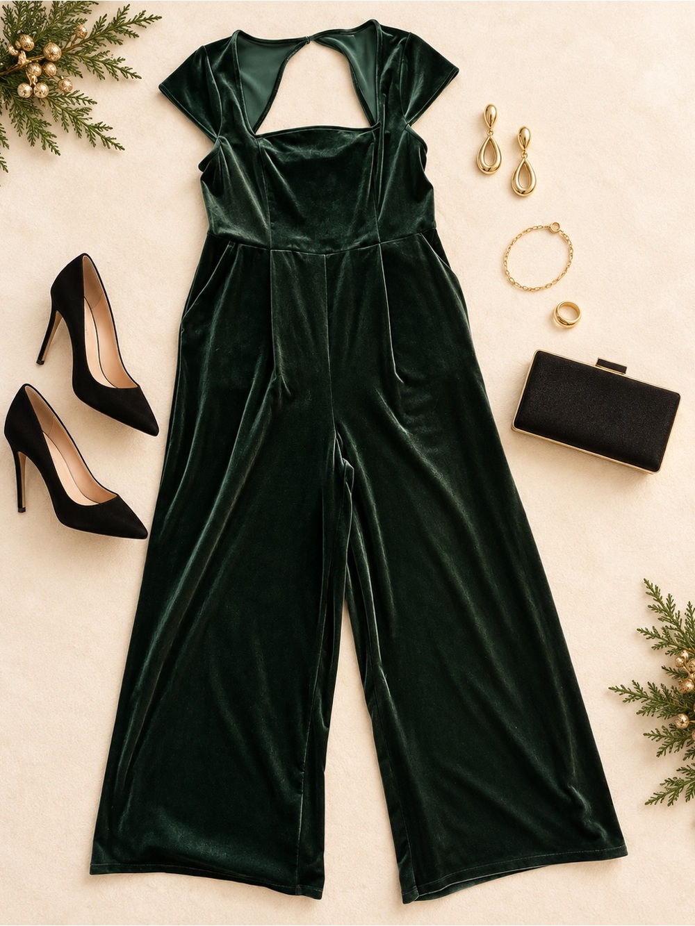 Old Navy Olive Green Velvet Wide-Leg Jumpsuit